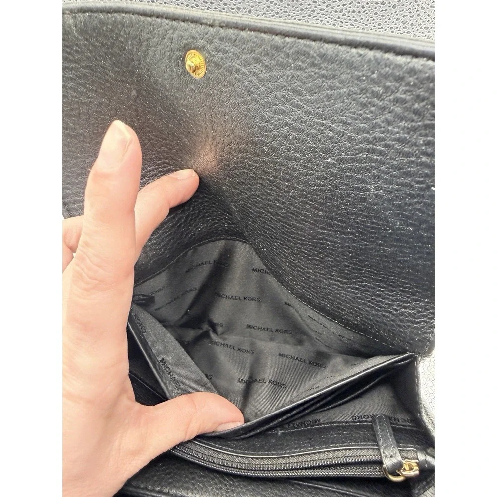 MICHAEL KORS MK‎ Fulton Gusset Carryall Black Pebble Leather Envelope Wallet